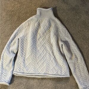 J crew cable knit roll neck sweater, blue, size S